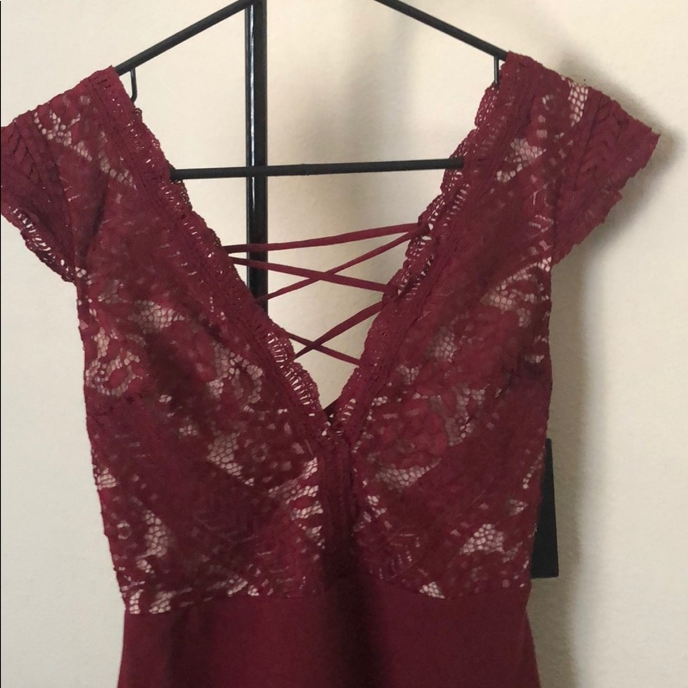 Lulus Give a Glam Wine Red Lace Up Dress Bodycon - Picture 5 of 8